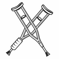 A pair of crossed crutches design element perfect for medical logos branding and disability awareness campaigns offering a scalable graphic resource.