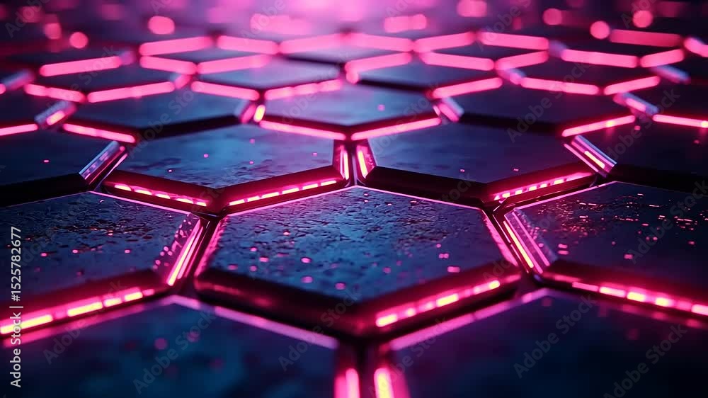 Poster abstract futuristic technology with hexagonal grid and neon light, background animation