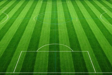 Obraz premium Soccer field green grass stripes aerial view