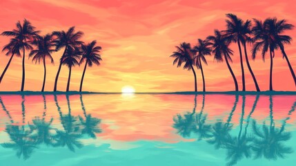 Obraz premium Tropical sunset reflected in calm water