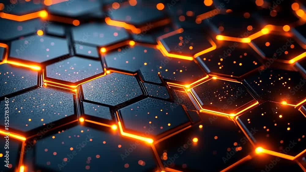 Poster abstract geometric background with glowing hexagonal pattern and particles animation