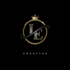 IE Luxury Creative Logo – Elegant Gold Monogram Letter mark with Crown, Circle & Royal Style for Fashion, Boutique, Jewelry, Branding & Premium Identity Design