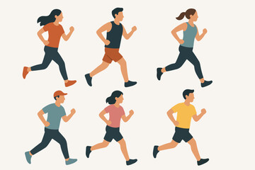Vector Set People running jogging exercise healthy fitness activity