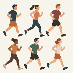 Vector Set People running jogging exercise healthy fitness activity