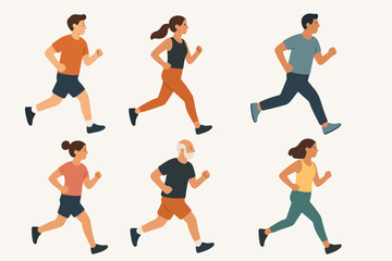 Vector Set People running jogging exercise healthy fitness activity