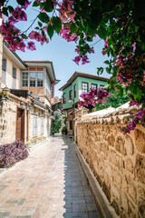Fototapeta premium Charming Streets and Flowers in Antalya Old Town, Turkey