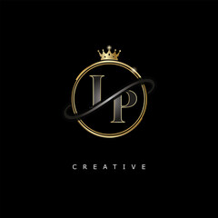 IP Luxury Creative Logo – Elegant Gold Monogram Letter mark with Crown, Circle & Royal Style for Fashion, Boutique, Jewelry, Branding & Premium Identity Design