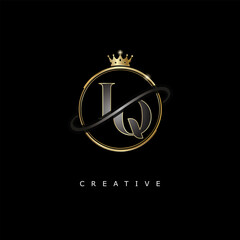 IQ Luxury Creative Logo – Elegant Gold Monogram Letter mark with Crown, Circle & Royal Style for Fashion, Boutique, Jewelry, Branding & Premium Identity Design