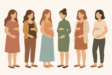Obraz premium Vector Set Pregnant women pregnancy expecting motherhood concept