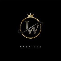 IW Luxury Creative Logo – Elegant Gold Monogram Letter mark with Crown, Circle & Royal Style for Fashion, Boutique, Jewelry, Branding & Premium Identity Design