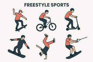Fototapeta premium Vector Set Freestyle stunts performance sports activity