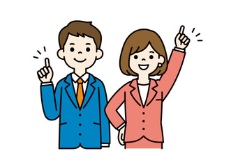 目標に向かって頑張る、若いビジネスマンのベクターイラスト素材＿男女セット＿カラー