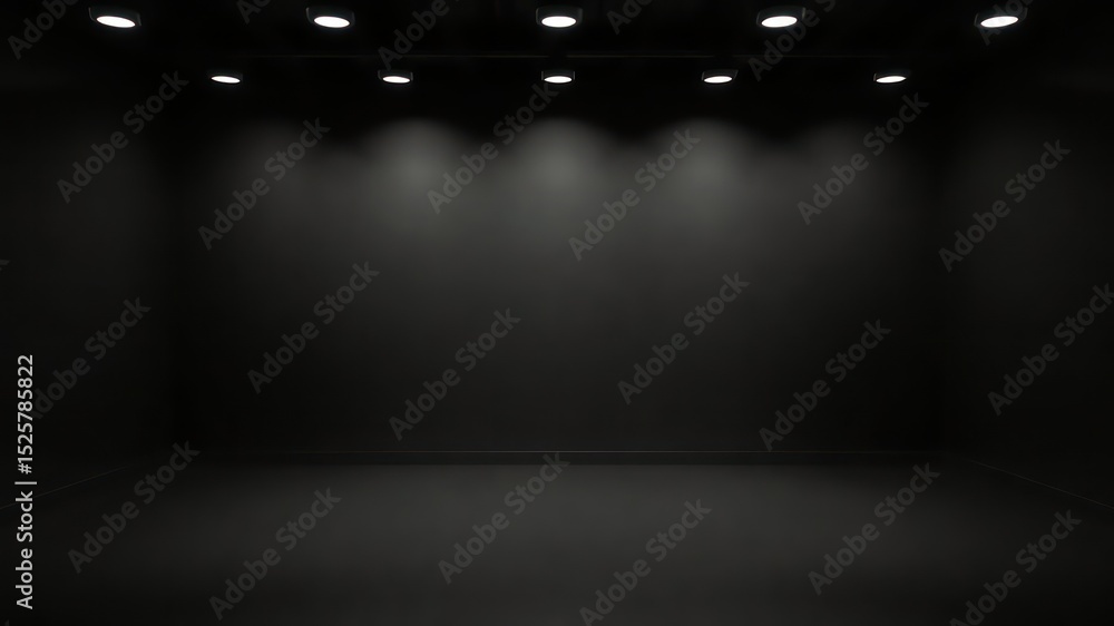 Poster illuminated black room with a smooth floor and textured walls, creating a dark, mysterious setting p