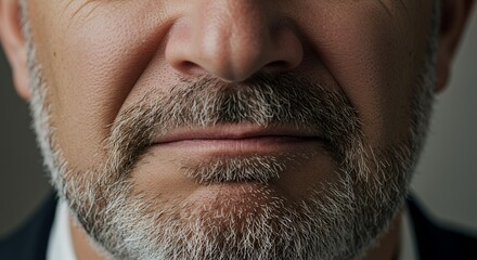 Obraz premium Close-up Portrait of a Man's Face, Emphasizing the Texture of his Beard and Skin