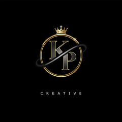 KP Luxury Creative Logo – Elegant Gold Monogram Letter mark with Crown, Circle & Royal Style for Fashion, Boutique, Jewelry, Branding & Premium Identity Design