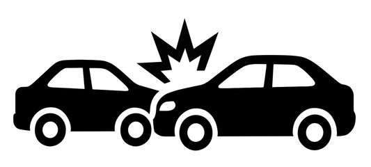 Two cars colliding in a crash with an impact symbol indicating the force of the accident on the vehicles