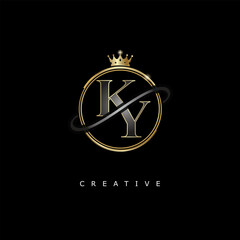 KY Luxury Creative Logo – Elegant Gold Monogram Letter mark with Crown, Circle & Royal Style for Fashion, Boutique, Jewelry, Branding & Premium Identity Design