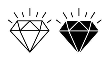 Two diamonds one outlined and one filled with shine lines emanating from the top corners design