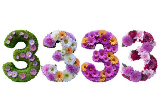 Set 3 made from flowers isolated on a transparent or white background - Powered by Adobe