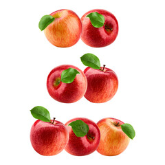 fresh apples with leaves on transparent background