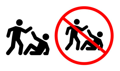 Illustration showing a fight scene and a similar scene inside a prohibition symbol circle sign