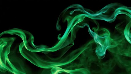 Wispy, Dreamy Streams of Green Colored Vapor Dancing and Twirling in an Abstract Fashion Against an Ominous Black Background