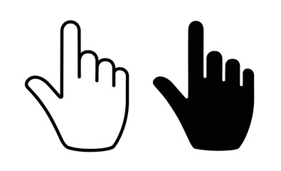 Two hand cursor icons one outlined and one filled in black on a white background in a simple style