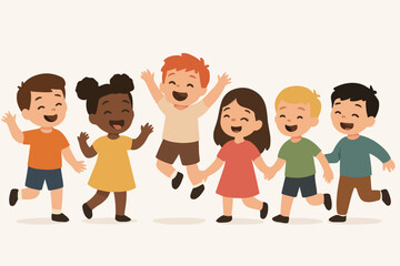 Vector Set Happy children playing together group of kids
