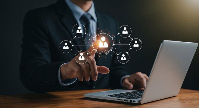 HR Manager Using Digital Technology to Review Online CVs and Manage Talent Network