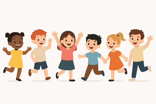 Naklejki Vector Set Happy children playing together group of kids