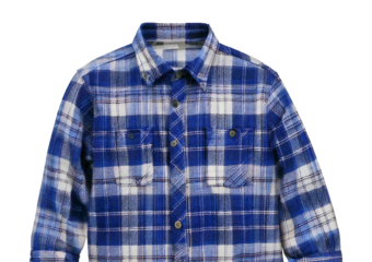 Blue and White Plaid Flannel Shirt isolated on transparent or white background