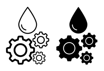 Oil drop with gears in black and white representing lubrication or mechanical processes and engineering