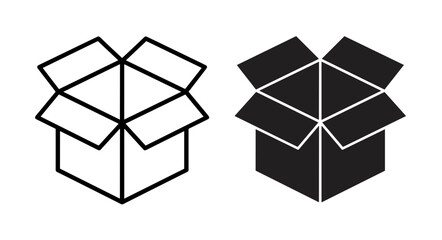 Illustration of two open cardboard boxes one outlined and one solid black on a white background view from above