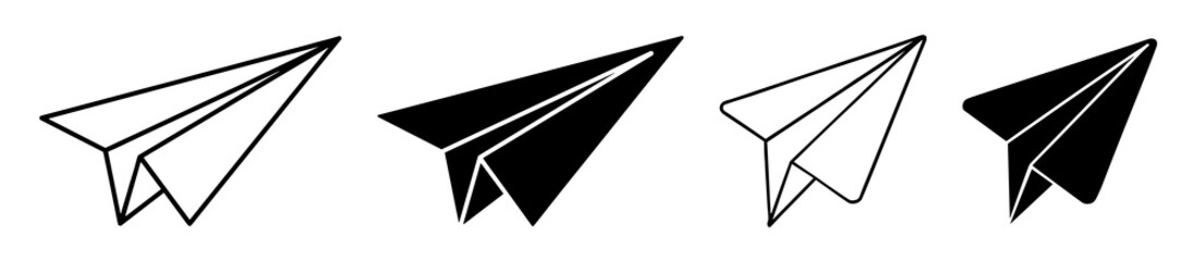 Four paper airplanes displayed in black and white showing different styles and perspectives of the craft