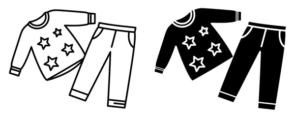 Illustration of a long sleeved shirt with stars and pants in black and white color scheme design