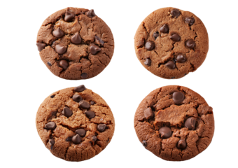 Collection Dark chocolate chip cookie isolated on transparent or white background