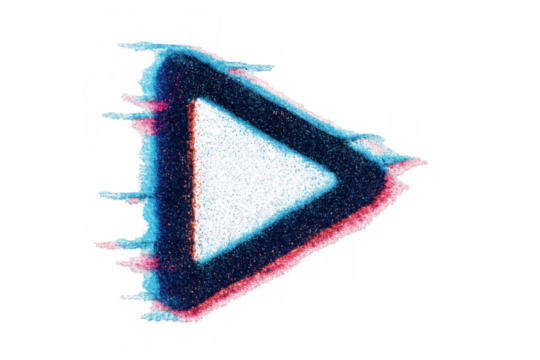 Play symbol with glitch effect, ideal for projects involving video streaming, playback, and digital content