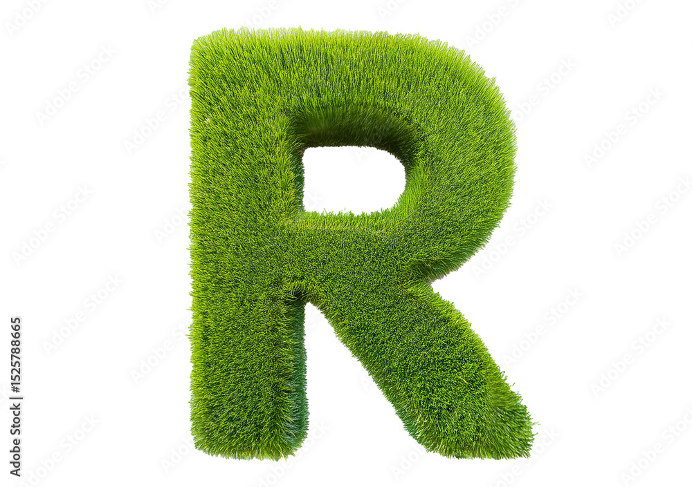 Poster grass font 3d rendering letter r isolated on a transparent or white background