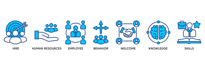Onboarding icon set vector illustration concept relate to human resources business industry to introduce newly hired employee into an organization with behavior, welcome, knowledge, and skills icon