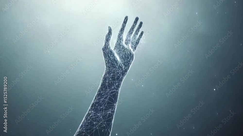 Aufkleber abstract arm reaching up with digital network effect and particles animation
