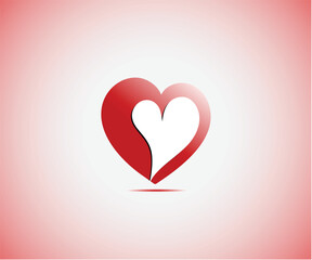 Red and White heart background, beautiful hearts falling on gradient background.