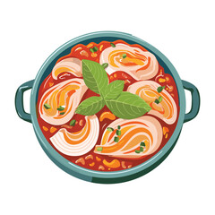 Savory Noodle Soup with Mushrooms and Onions - Vector Illustration