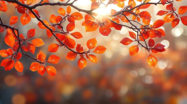 A close-up of a branch with red leaves against a blurry background.