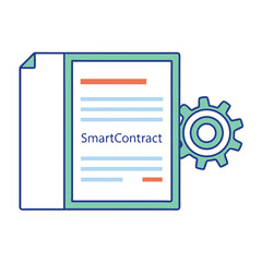 Smart contract concept visualized with document and cogwheel illustration