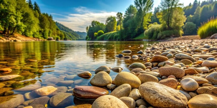 River Stones Along Uhl River Banks, earthy tones, natural scenery,  earthy tones