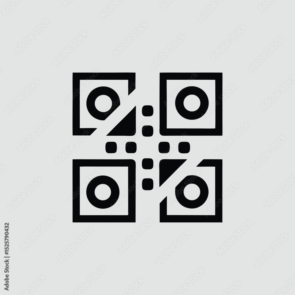 Poster stylized black qr code icon with transparency for various digital applications