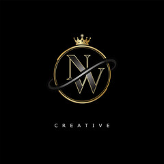 NW Luxury Creative Logo – Elegant Gold Monogram Letter mark with Crown, Circle & Royal Style for Fashion, Boutique, Jewelry, Branding & Premium Identity Design