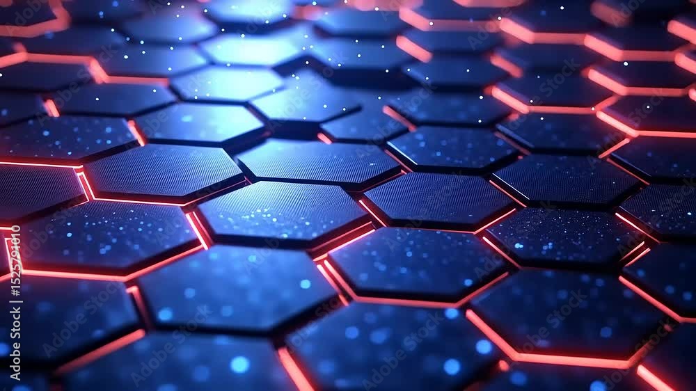Poster abstract hexagon grid with glowing edges and blue particle effects animated background