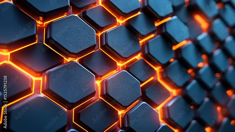 Poster abstract hexagon grid with glowing orange edges: futuristic technology background