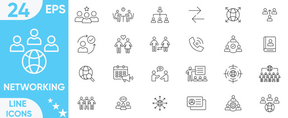 Networking icon set.community, connection, meeting, events, inclusion, collaboration, relationship, online networking and social network icons.Vector and illustrator set.
